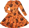 A Halloween-themed dress with pumpkins, spiderwebs, and bats printed on an orange background. Anteprima dell’immagine prodotto