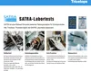 Marketing material showcasing SATRA lab tests for Tricetops products, with images demonstrating durability, toe cap strength, puncture resistance, and water resistance. Produktbild-Vorschau