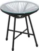 A black rattan-style side table with a clear glass top, shown against a white background. Náhled obrázku produktu