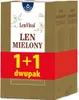 A product packaging for ground flaxseed, showing a 1+1 bundle offer. Produktbild-Vorschau