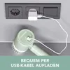 A cleaning brush is shown charging via a USB cable connected to a wall outlet. Produktbild-Vorschau