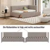 A daybed with a pull-out drawer, shown in a bedroom setting and then with two different configurations of its backrest. The text indicates the backrest is interchangeable. Anteprima dell’immagine prodotto