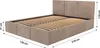 A beige upholstered bed frame with a slatted base and a padded headboard, shown from a slightly elevated side angle with dimensions indicated by measurement lines and text. Produktbild-Vorschau