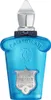 A studio shot of a blue perfume bottle with silver accents and a navy ribbon. Podgląd zdjęcia produktu