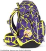 A side view of a purple and yellow giraffe-patterned backpack. Náhled obrázku produktu
