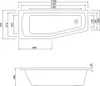 Technical drawing of a bathtub with dimensions. Anteprima dell’immagine prodotto