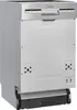 A silver and black dishwasher is shown from a diagonal front-right angle. Produktbild-Vorschau