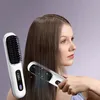 A woman is shown using a heated hair straightening brush on her long, brown hair. A second hair straightening brush is displayed in the foreground. Produktbild-Vorschau