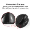 A black ergonomic mouse is shown with a close-up inset highlighting the USB-C charging port. Text describes convenient charging features. Produktbild-Vorschau