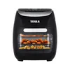 A black Tesla air fryer with food inside, shown against a white background. Podgląd zdjęcia produktu