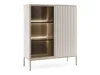 A modern, minimalist cabinet with glass doors and LED lighting, displayed against a white background. Produktbild-Vorschau