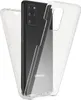 A clear phone case is shown from the back, partially covering a black smartphone. Produktbild-Vorschau