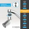 An illustration showing a faucet aerator being installed with various adapters. Produktbild-Vorschau