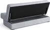 The image shows the back of a gray sofa with its storage compartment open, revealing the interior space. Produktbild-Vorschau