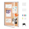 A cork bulletin board with a clear acrylic door and various accessories, including push pins, screws, and keys, displayed on a white background. Anteprima dell’immagine prodotto