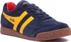 A single blue Gola Harrier shoe with yellow stripes is shown against a white background. Produktbild-Vorschau