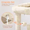 A close-up view of a cat tree, highlighting a hanging plush ball with a bell. Produktbild-Vorschau