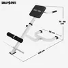 A white and black hyperextension bench with dimensions indicated by lines and text. Produktbild-Vorschau