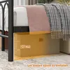 A close-up view of the underside of a bed frame, showing storage space and a ruler graphic indicating height. Produktbild-Vorschau