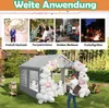 A party tent decorated with balloons in a garden setting, with smaller images above showing various outdoor activities. Produktbild-Vorschau