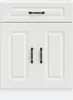 A white kitchen cabinet with two doors and a drawer, featuring black handles. Produktbild-Vorschau