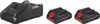 A black battery charger and two black and red batteries are displayed against a white background. Produktbild-Vorschau