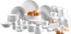 A collection of white ceramic dishes and cups arranged on a white background. Produktbild-Vorschau