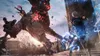 A giant monster is attacking two characters in a battle scene. Podgląd zdjęcia produktu