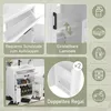 A collage of images showcasing a white bathroom vanity cabinet with various features and storage options. Podgląd zdjęcia produktu