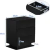 A black nightstand with dimensions indicated by text and arrows. Produktbild-Vorschau