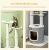 A split image showing two different cat trees with descriptive German text. Náhľad obrázku produktu