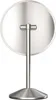 A silver-colored makeup mirror on a stand, viewed from the back. Produktbild-Vorschau