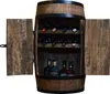 A wooden barrel-shaped wine cabinet with its doors open, displaying shelves of wine bottles and other liquor bottles on the bottom shelf. Náhled obrázku produktu