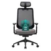 A black and gray ergonomic office chair with a headrest, shown from the front. Produktbild-Vorschau