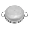 The bottom view of a stainless steel steamer pot with handles, isolated on a white background. Podgląd zdjęcia produktu