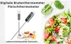 A digital thermometer and a salad are shown in the image, with text overlay. Produktbild-Vorschau