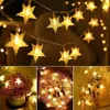 A collage of images showing star-shaped LED string lights used for decoration. Náhled obrázku produktu