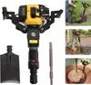 A collage of images showing a portable earth auger and its use in gardening and landscaping. Podgląd zdjęcia produktu