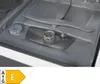 Close-up interior view of a dishwasher with an energy efficiency rating label at the bottom. Produktbild-Vorschau