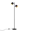 A black and gold floor lamp with two adjustable heads, shown against a white background. Produktbild-Vorschau