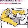 An illustration of a man and a baby sleeping on a couch, covered by a yellow blanket. Produktbild-Vorschau