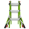 A front view of a green and silver multi-functional telescopic ladder against a white background. Podgląd zdjęcia produktu