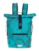 A teal roll-top backpack with a floral pattern. Produktbild-Vorschau