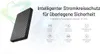 A product shot of a power bank with marketing text and icons highlighting its features. Produktbild-Vorschau