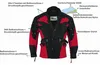 Herren-Motorradjacke in Rot, Vorderansicht. Zahlreiche Protektoren, Reiß- und Knopfverschlüsse, wasserdichte Schichten, YKK-Reißverschluss + Druckknöpfe, verstellbarer Gürtel, Reiß- & Klettverschluss, Innentasche für Motorradanzug. Alle 4 Taschen mit Druck Produktbild-Vorschau