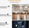 Collage showing different modes of operation for a motion-sensing light in various settings. Produktbild-Vorschau