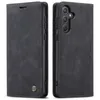 Two views of a black flip phone case with a distressed leather texture, showing the front and back of the case. Produktbild-Vorschau