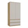 A white and wood wardrobe with two doors and three drawers, shown against a white background. Anteprima dell’immagine prodotto