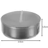 A single tea light candle in a metal holder, with dimensions indicated by measurement lines. Náhled obrázku produktu