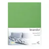 A package for a fitted sheet, showing the sheet inside and branding information. Produktbild-Vorschau